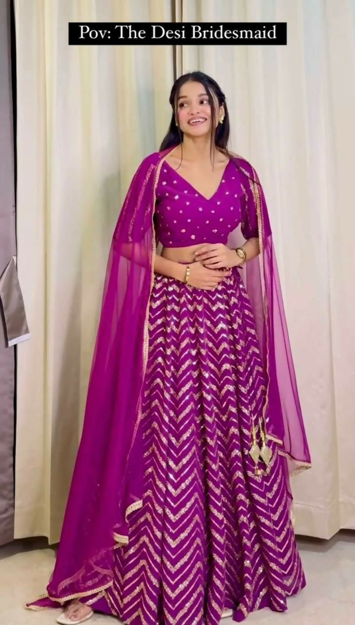 Jyoti Fashion Women's Wine Faux Georgette Sequins with Thread Embroidered Designer Lehenga Choli Set