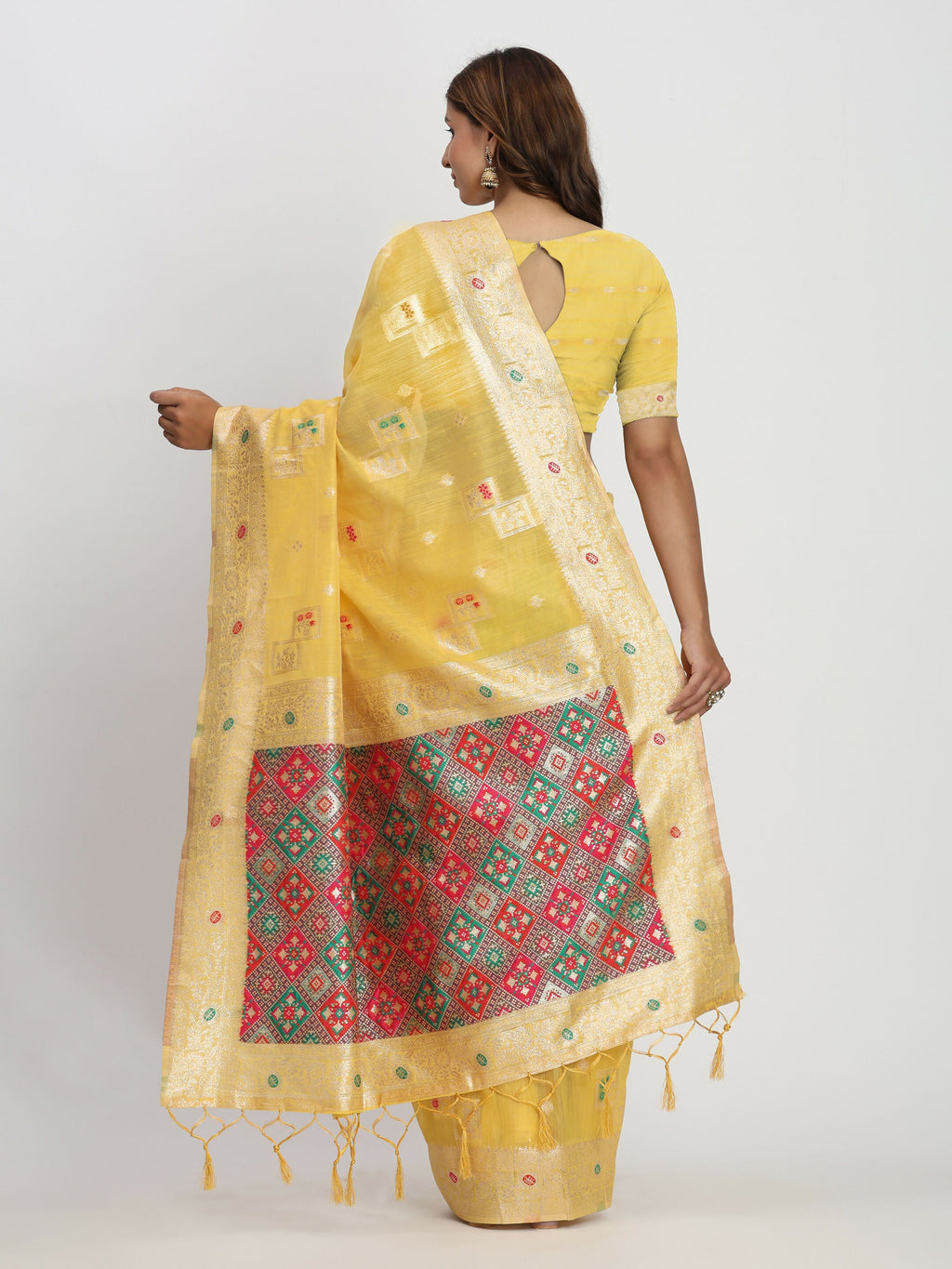 Shree Shyam Fashion Linen Cotton Yellow Saree - Distacart