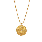 Nuyug 18K Gold-Plated Pearl Embellished Minimal Chain Textured Surface Floral Pendant Necklace