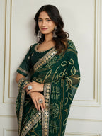 Ai Fashion Dark Green Georgette Rajwadi Bandhani Print Party Wear Saree - Distacart