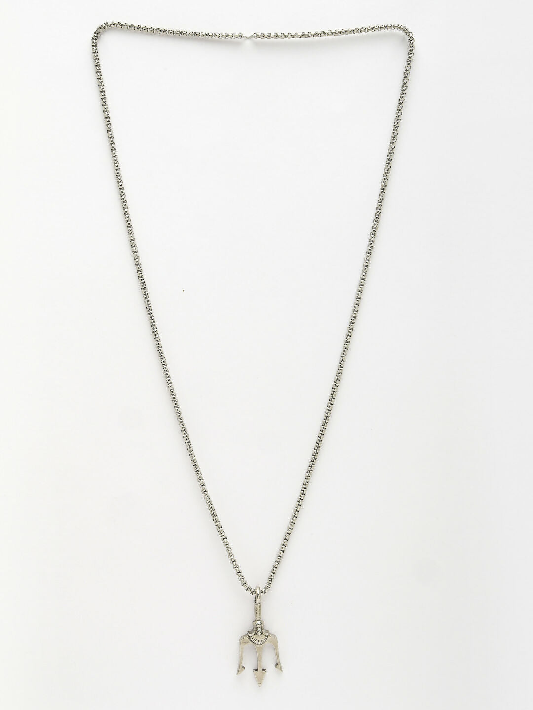 NVR Men's Silver-Plated Stainless Steel Geometric Charm Pendant With Chain