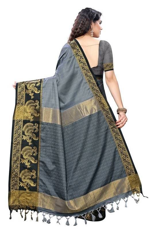 Vamika Banarasi Jacquard Weaving Grey Saree (DHONI GREY)