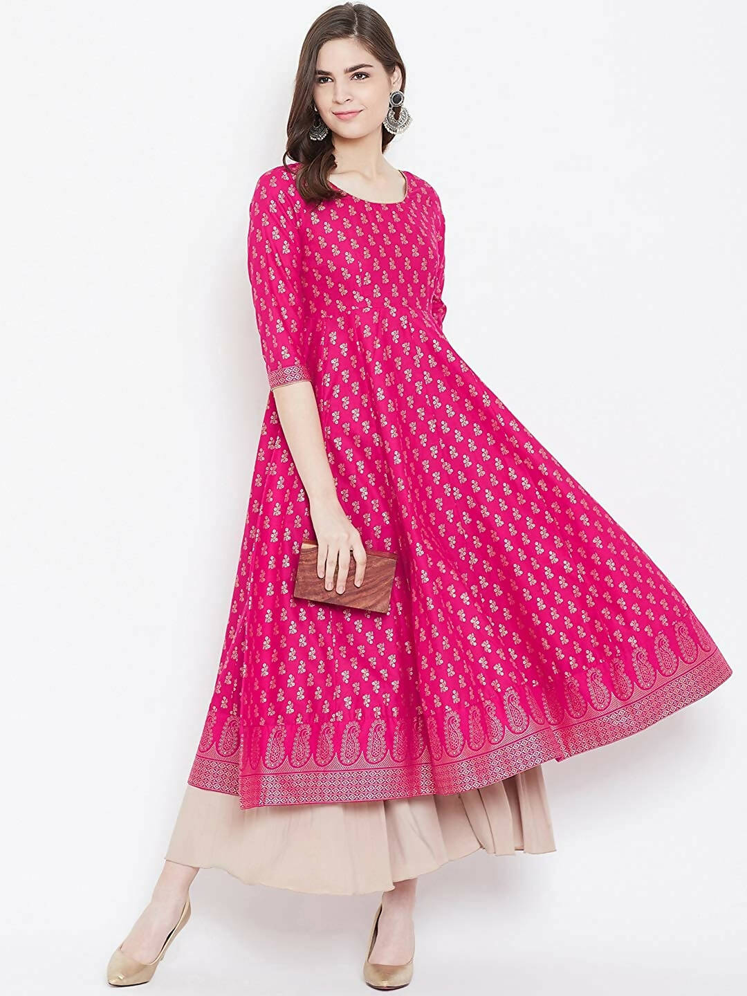 Cheera Embellished Daily Wear Cotton Blend Kurta - Pink
