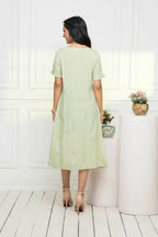 Myshka Women Green Ethnic Motifs Rayon A-Line V-Neck Dress - Distacart