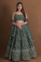 Green Georgette Zari,Sequence Embroidery Work Lehenga Choli - Jihu Culture