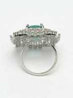 NVR Women's Green & Silver CZ-Studded Square-Shaped Adjustable Finger Ring