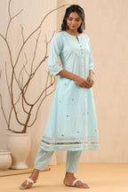 Juniper Women Skyblue Cambric Gotta Work Straight Kurta Sets - Distacart