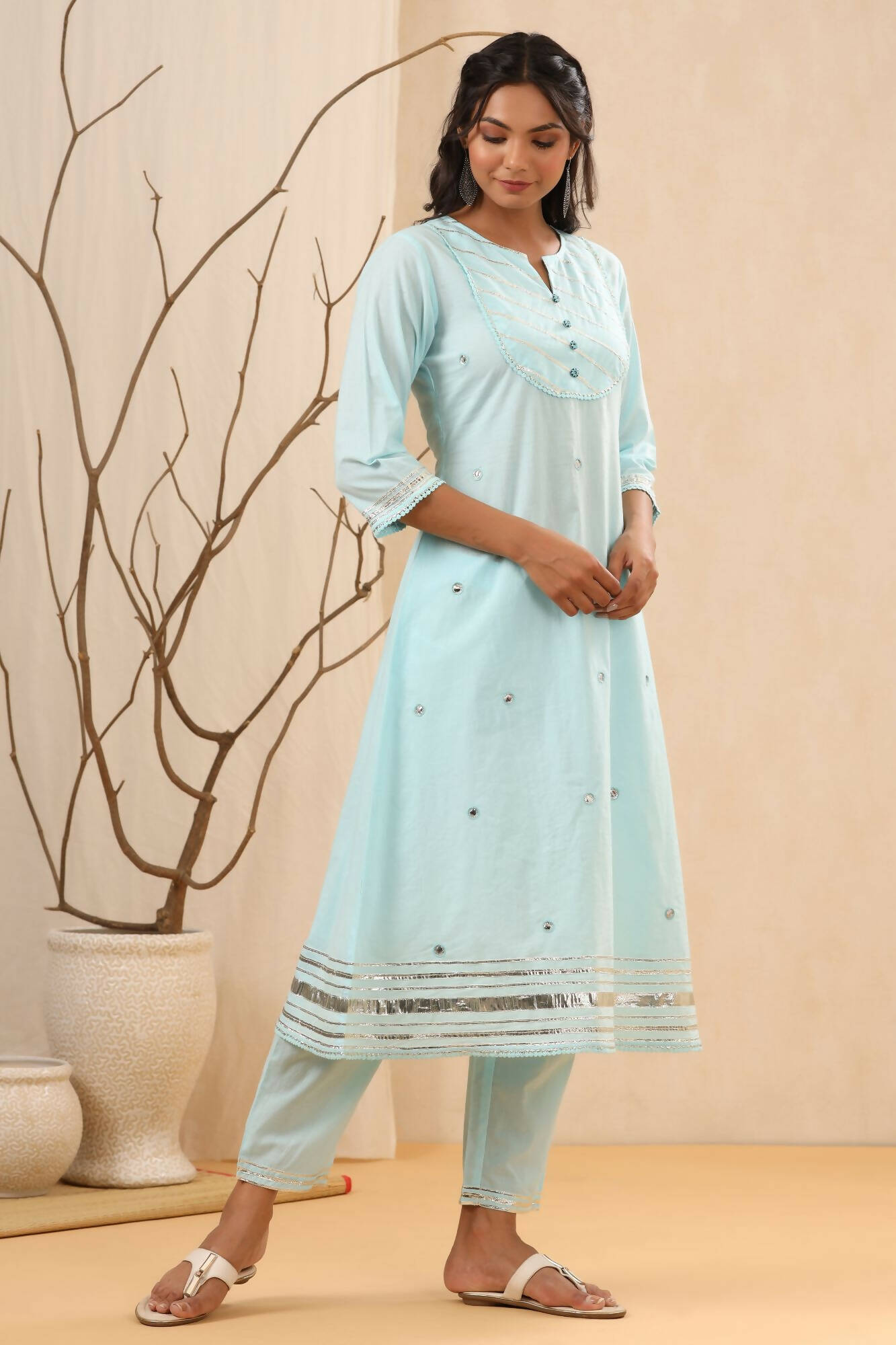 Juniper Women Skyblue Cambric Gotta Work Straight Kurta Sets - Distacart