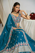 White Multicolor Thread Sequence Embroidery Work Georgette Lehenga Choli Set - Jihu Culture