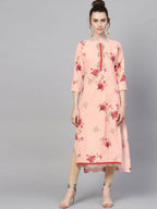 Ahalyaa Peach Crepe Digital Print Kurta - Distacart