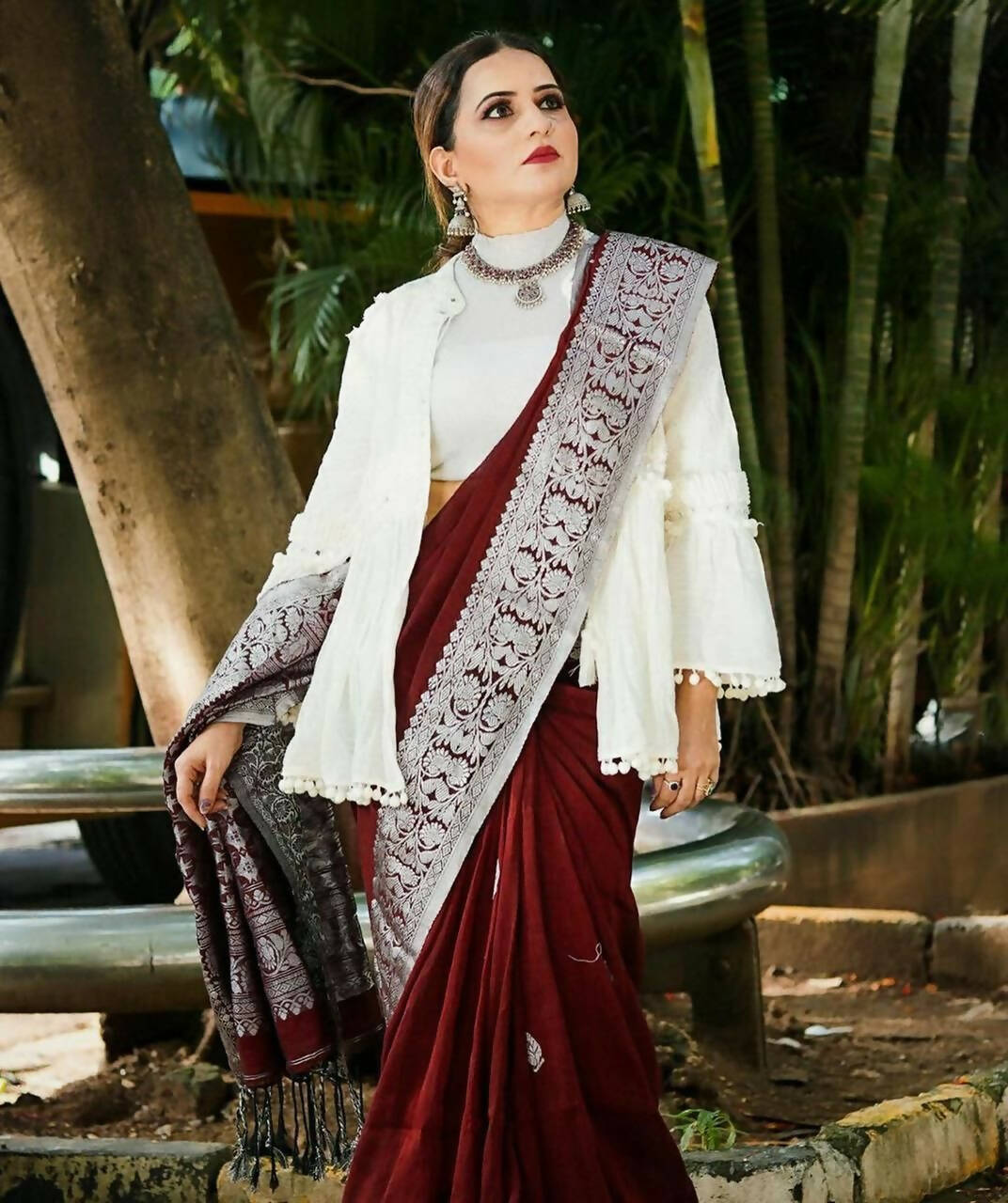 DEIANA'S Beautiful Designer Golden zari Soft Lichi Silk Saree - Wine