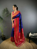 Joban Fashion Banarasi Navy Blue Woven Soft Silk Saree - Distacart