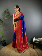 Joban Fashion Banarasi Navy Blue Woven Soft Silk Saree - Distacart
