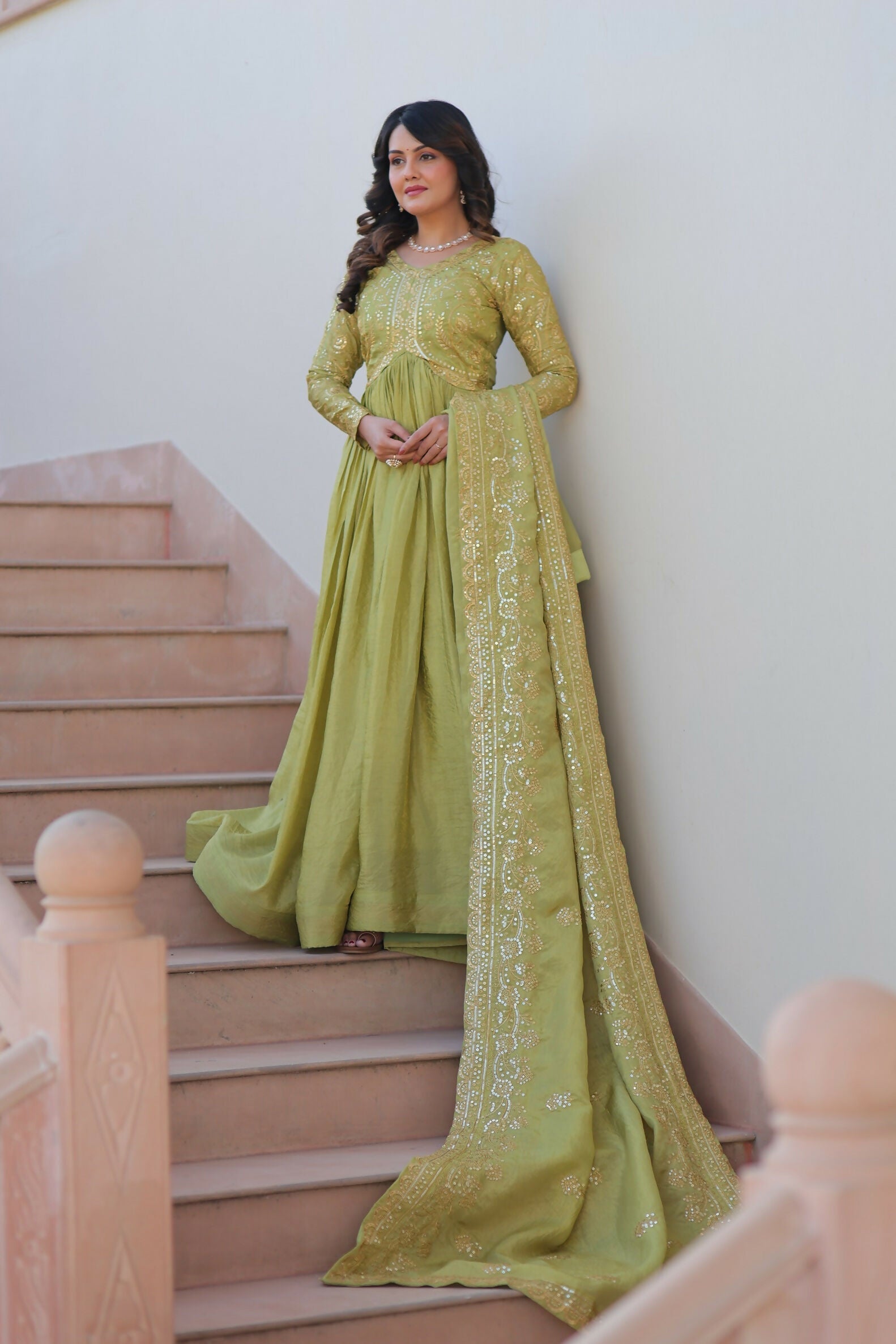 Joban Fashion Pista Crush Sequence Embroidery Work Kurta Set - Distacart