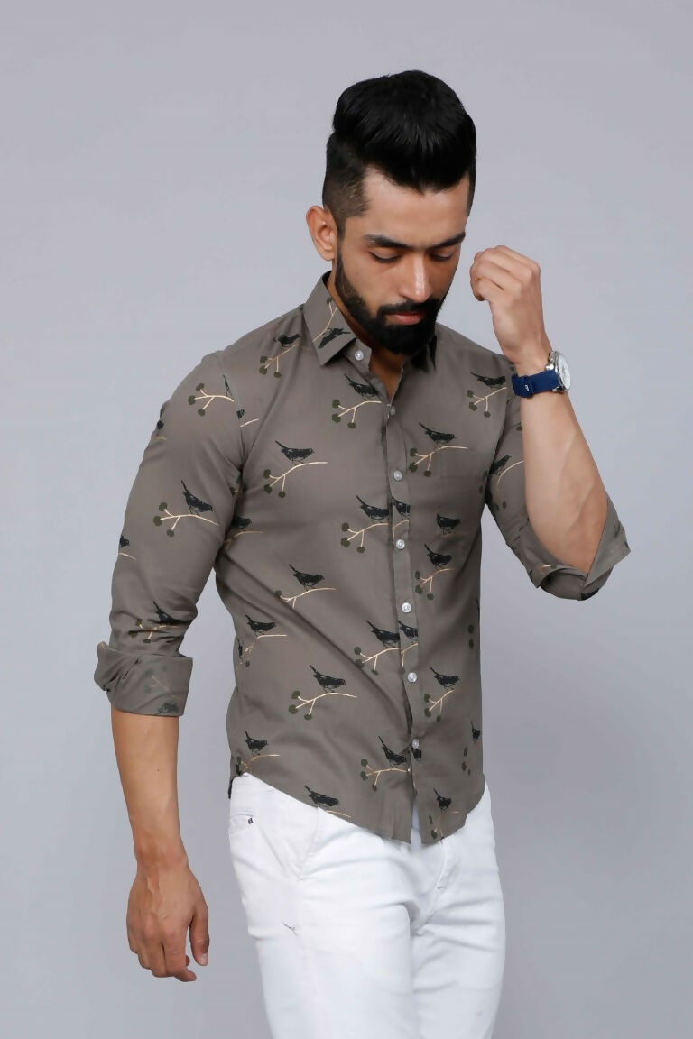 Miravan Men's Grey Floral Print Casual Shirt