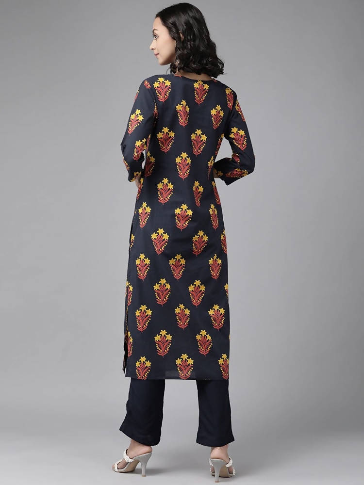 Yufta Navy Blue And Black Kurta And Palazzo Set