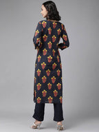 Yufta Navy Blue And Black Kurta And Palazzo Set