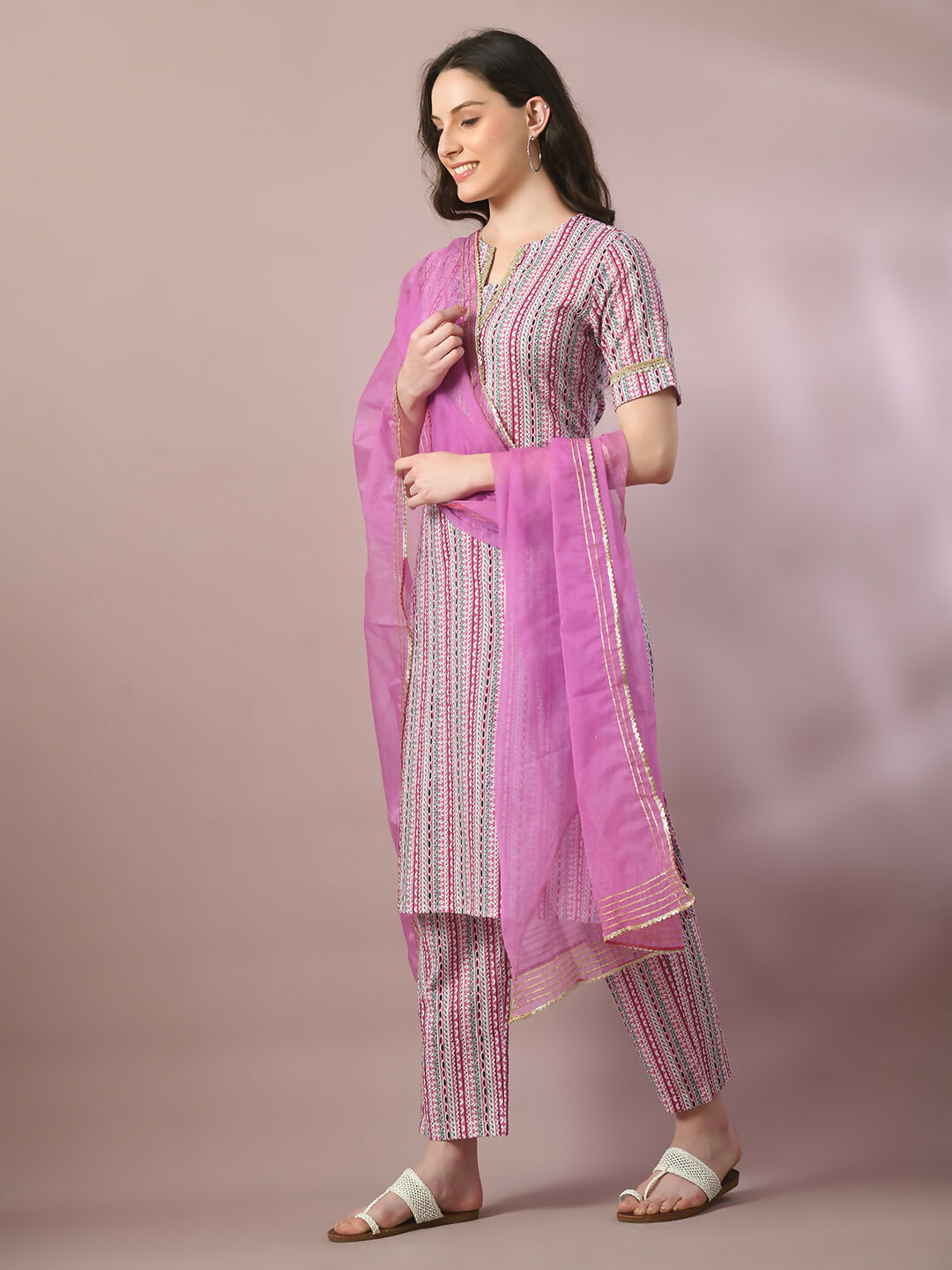Myshka Women's Multi Printed Cotton Straight Party Kurta Set With Dupatta