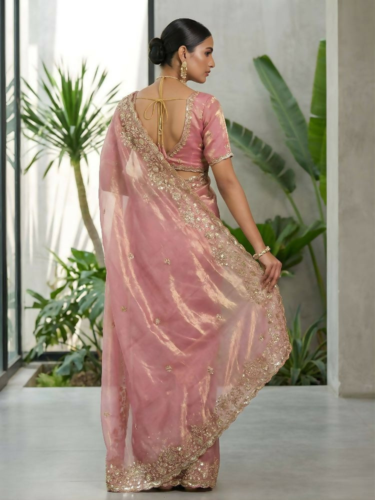 Joban Fashion Pink Fandy Satin Silk Party Wear Sarees - Distacart