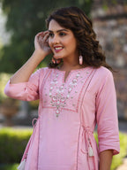 Juniper Women's Pink Rayon Staple Solid With Embroidery Straight Tunic - Distacart