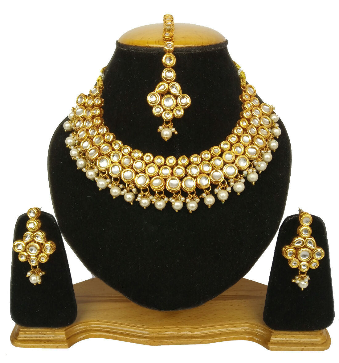 Joban Fashion Hand Made High Quality Gold Plated Base Metal Alloy Kundan Stone Studded Kundan Jewellery Set