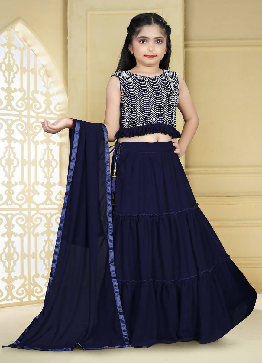 Wedding Designer Blue Georgette Kidswear Lehenga - Aaradhna