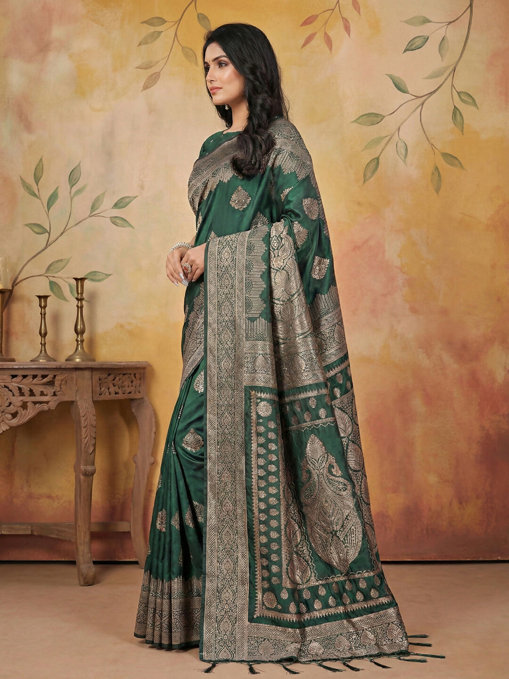 Shree Shyam Fashion Green Silk Blend Saree - Distacart