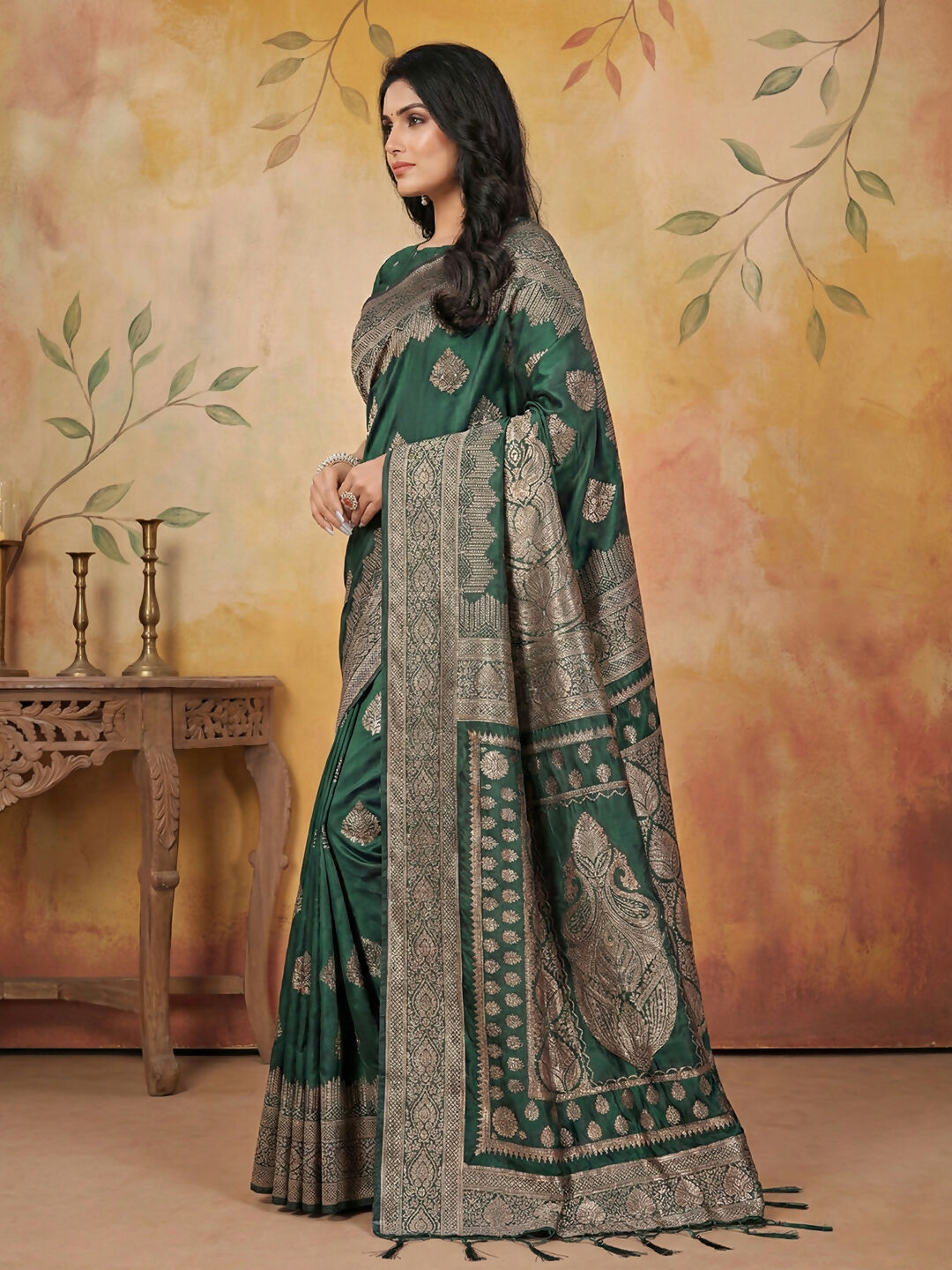 Shree Shyam Fashion Green Silk Blend Saree - Distacart