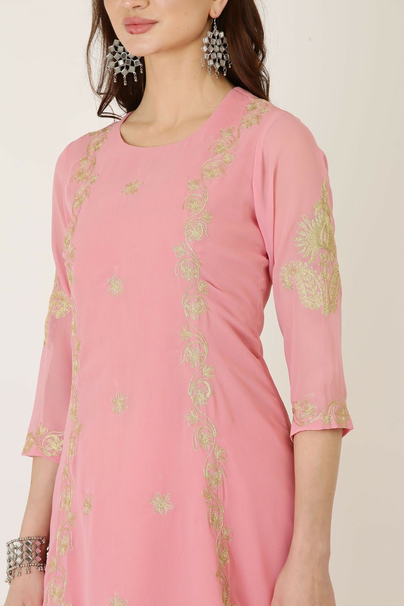 Joban Fashion Pink Georgette Kurta Set - Distacart