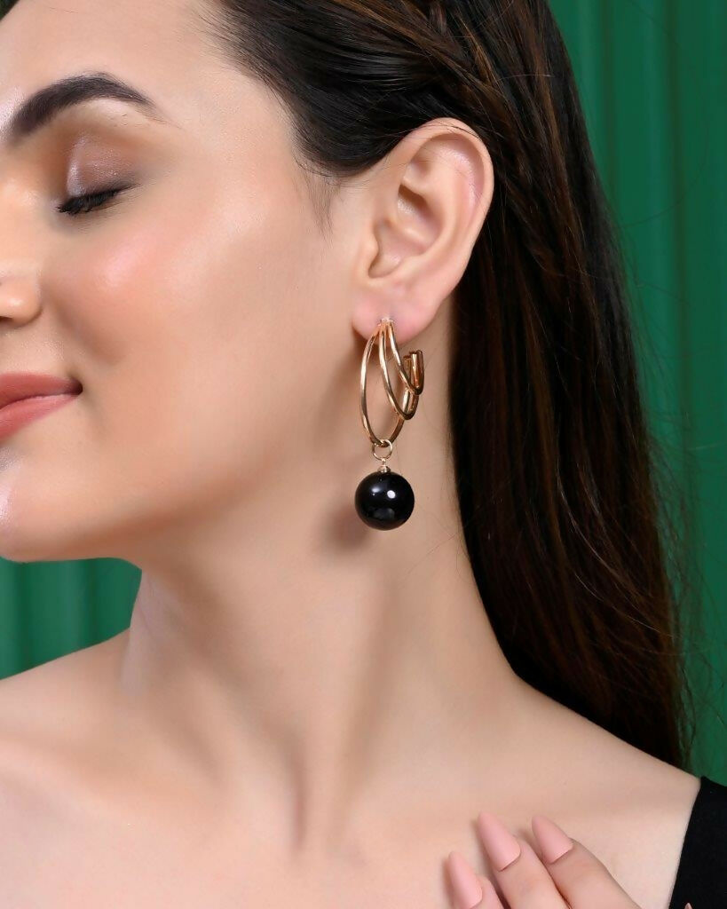 VOJ Set Of 2 Korean Drop Earrings - Gold Plated With Black Pearl and Silver Plated With White Pearl Earrings - Distacart