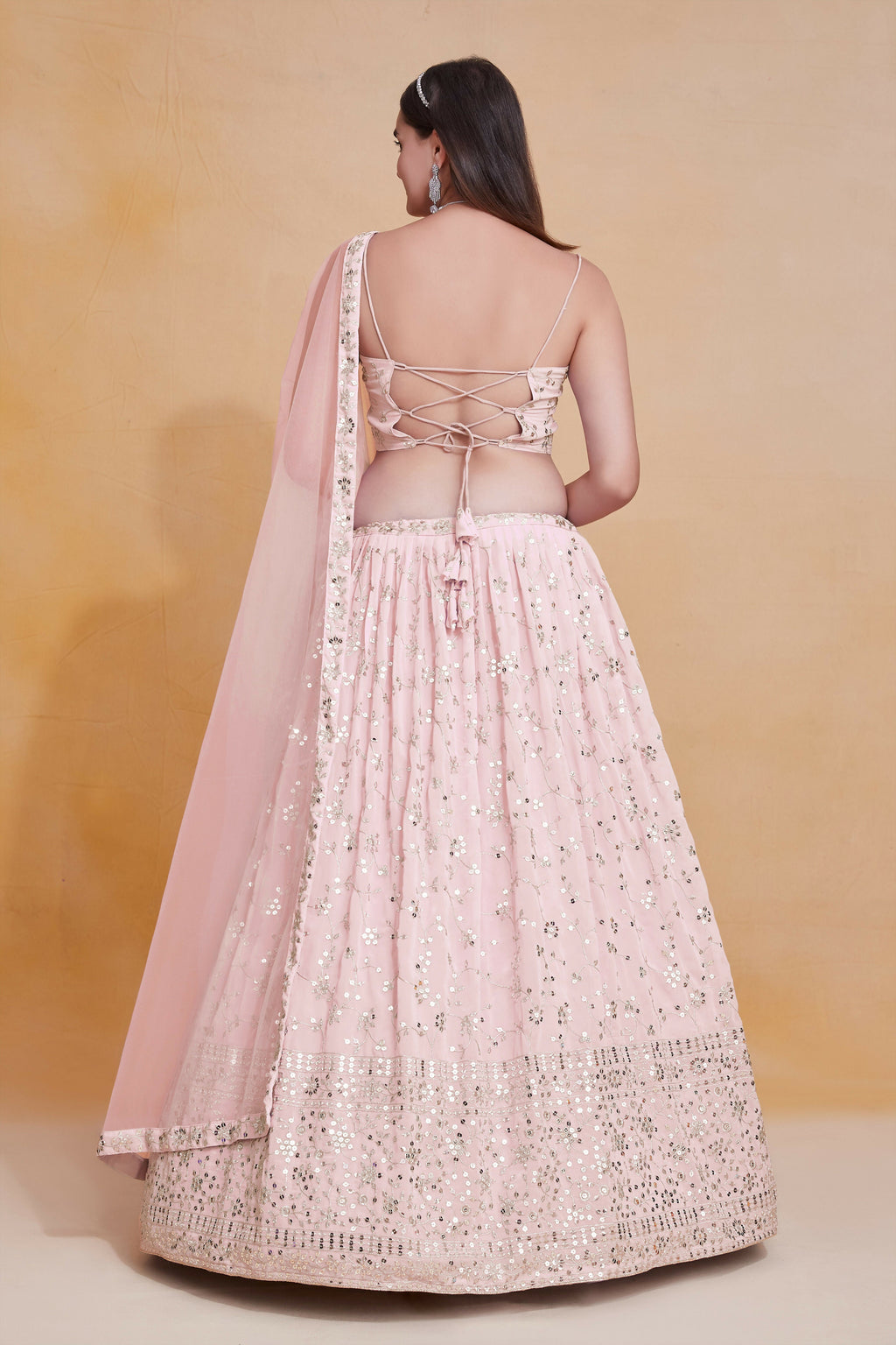 Skyblue Georgette Zari,Sequence Embroidery Work Lehenga Choli - Jihu Culture
