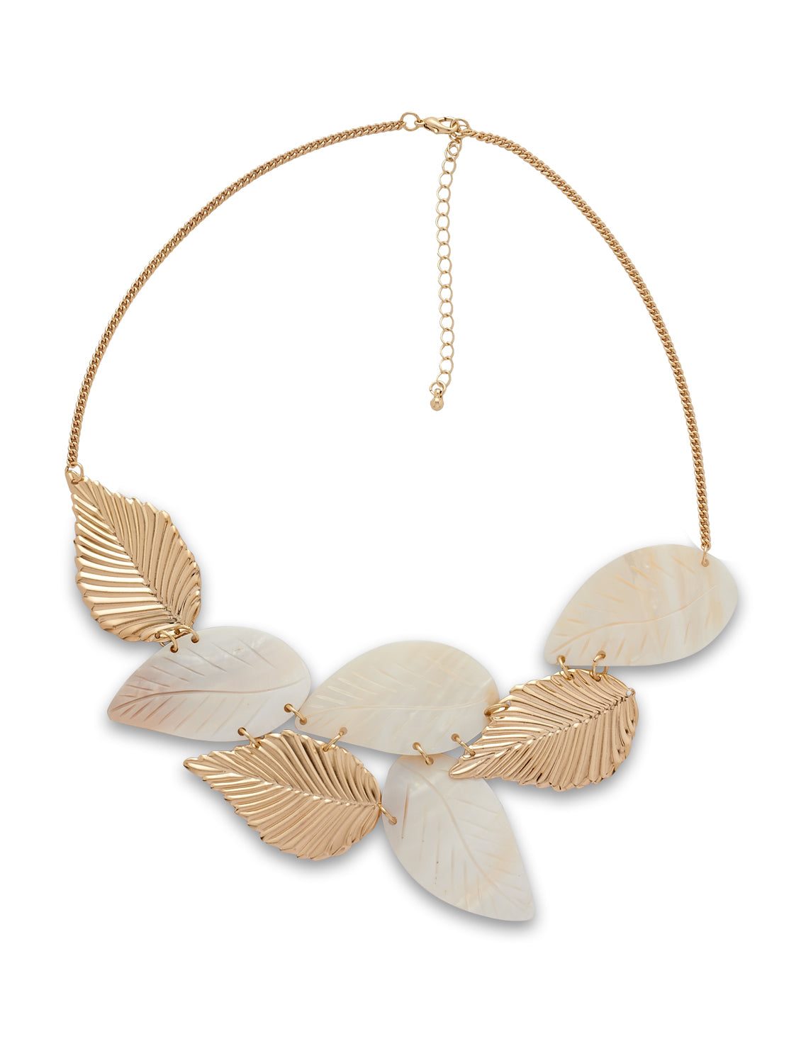 Gold-Polished Alloy Shell And Brass Leaf Statement Necklace - The Pari