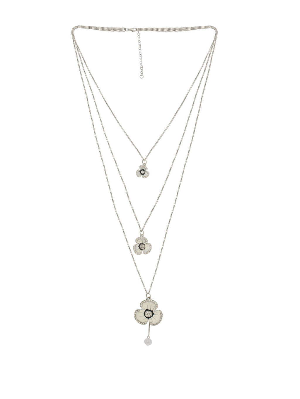 Silver-Plated Alloy Long Three Chain Flower Necklace - The Pari