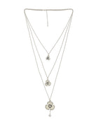 Silver-Plated Alloy Long Three Chain Flower Necklace - The Pari