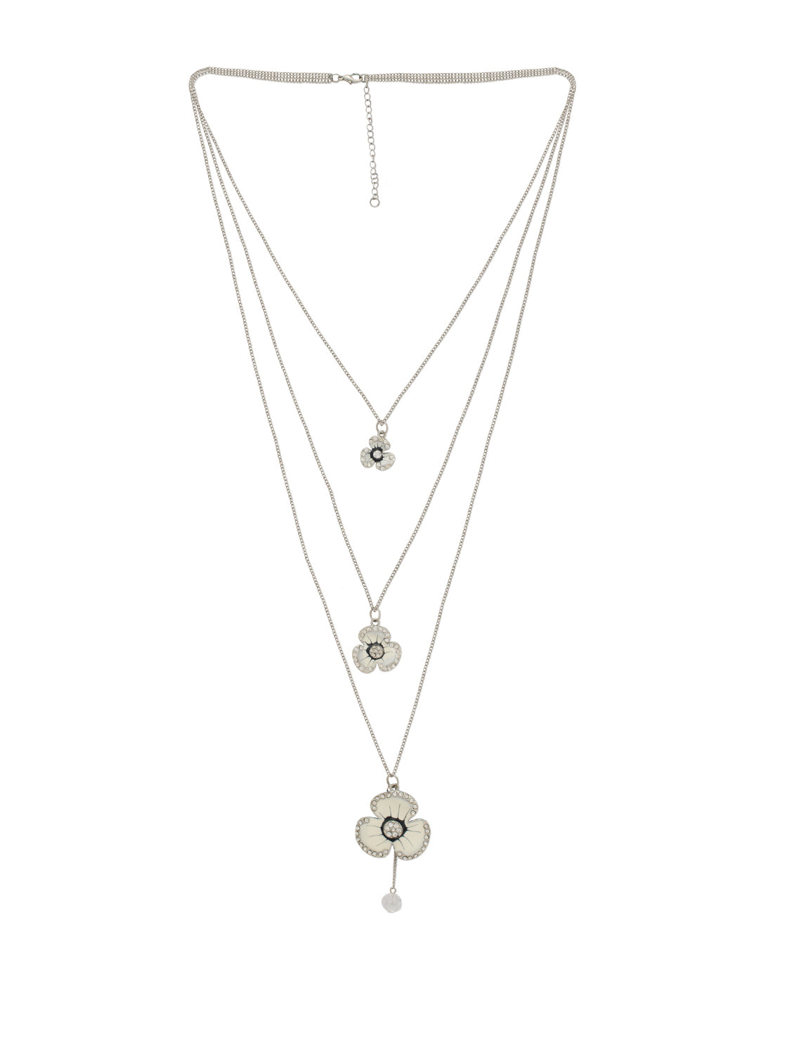 Silver-Plated Alloy Long Three Chain Flower Necklace - The Pari