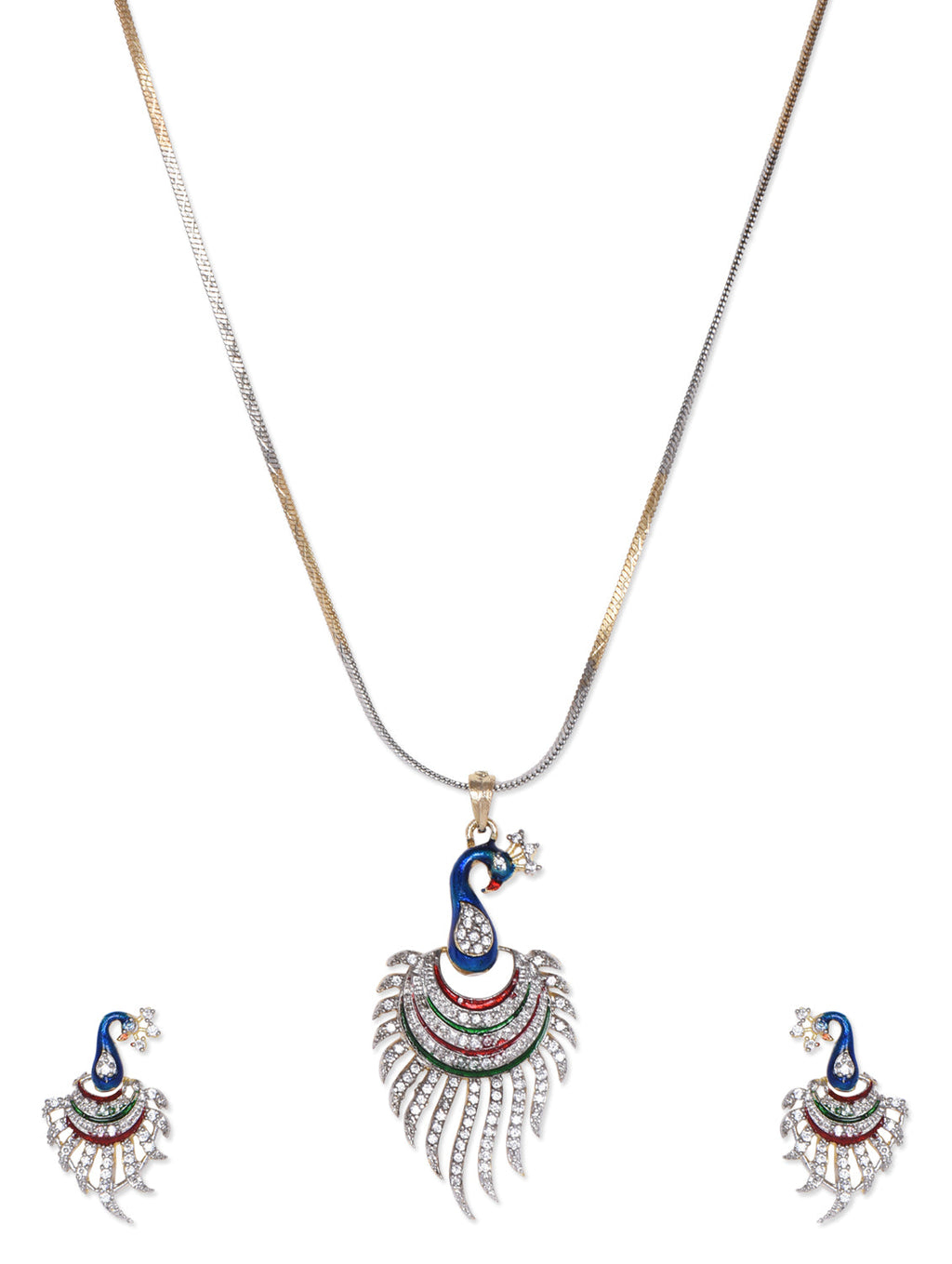 Gold-Polished Alloy Peacock Shape American Diamond Pendant Set - The Pari