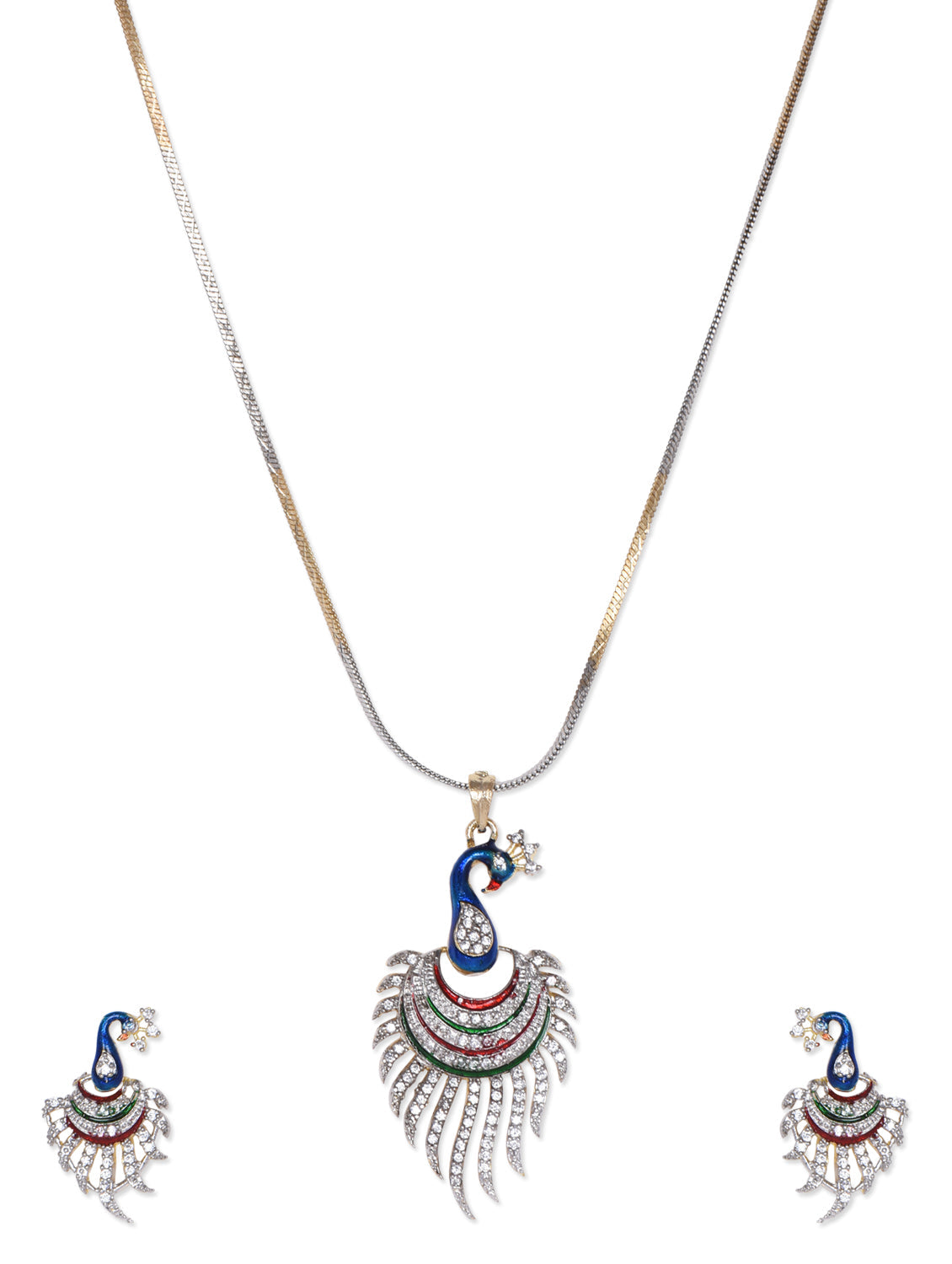 Gold-Polished Alloy Peacock Shape American Diamond Pendant Set - The Pari