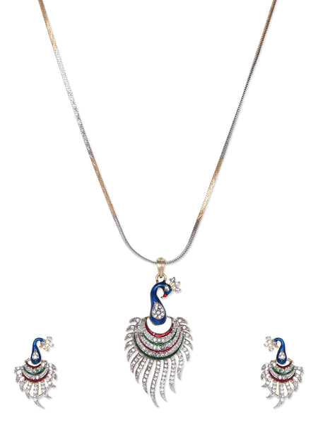 Gold-Polished Alloy Peacock Shape American Diamond Pendant Set - The Pari
