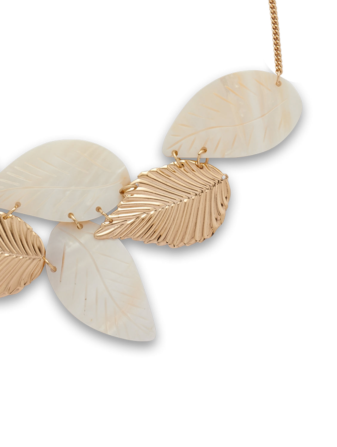 Gold-Polished Alloy Shell And Brass Leaf Statement Necklace - The Pari