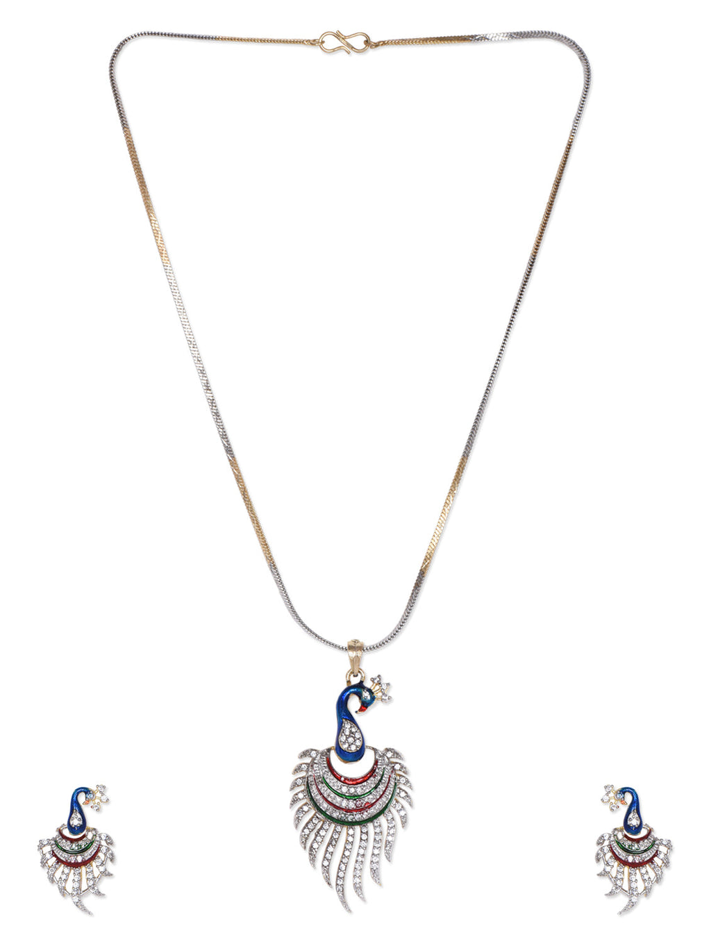 Gold-Polished Alloy Peacock Shape American Diamond Pendant Set - The Pari