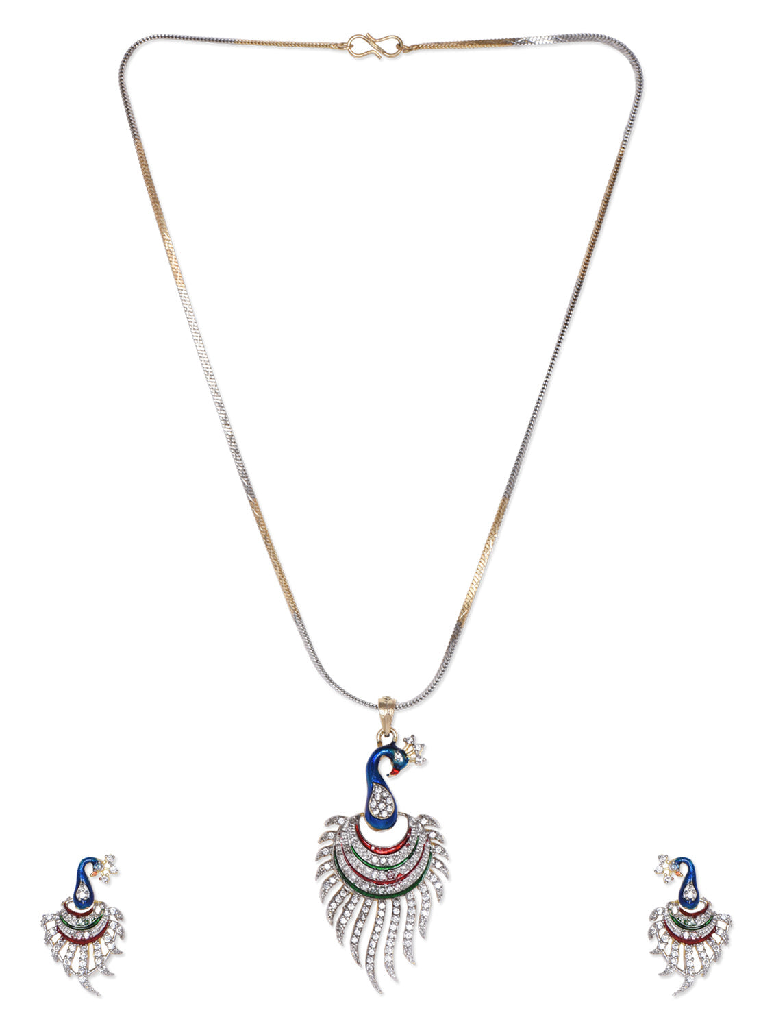 Gold-Polished Alloy Peacock Shape American Diamond Pendant Set - The Pari