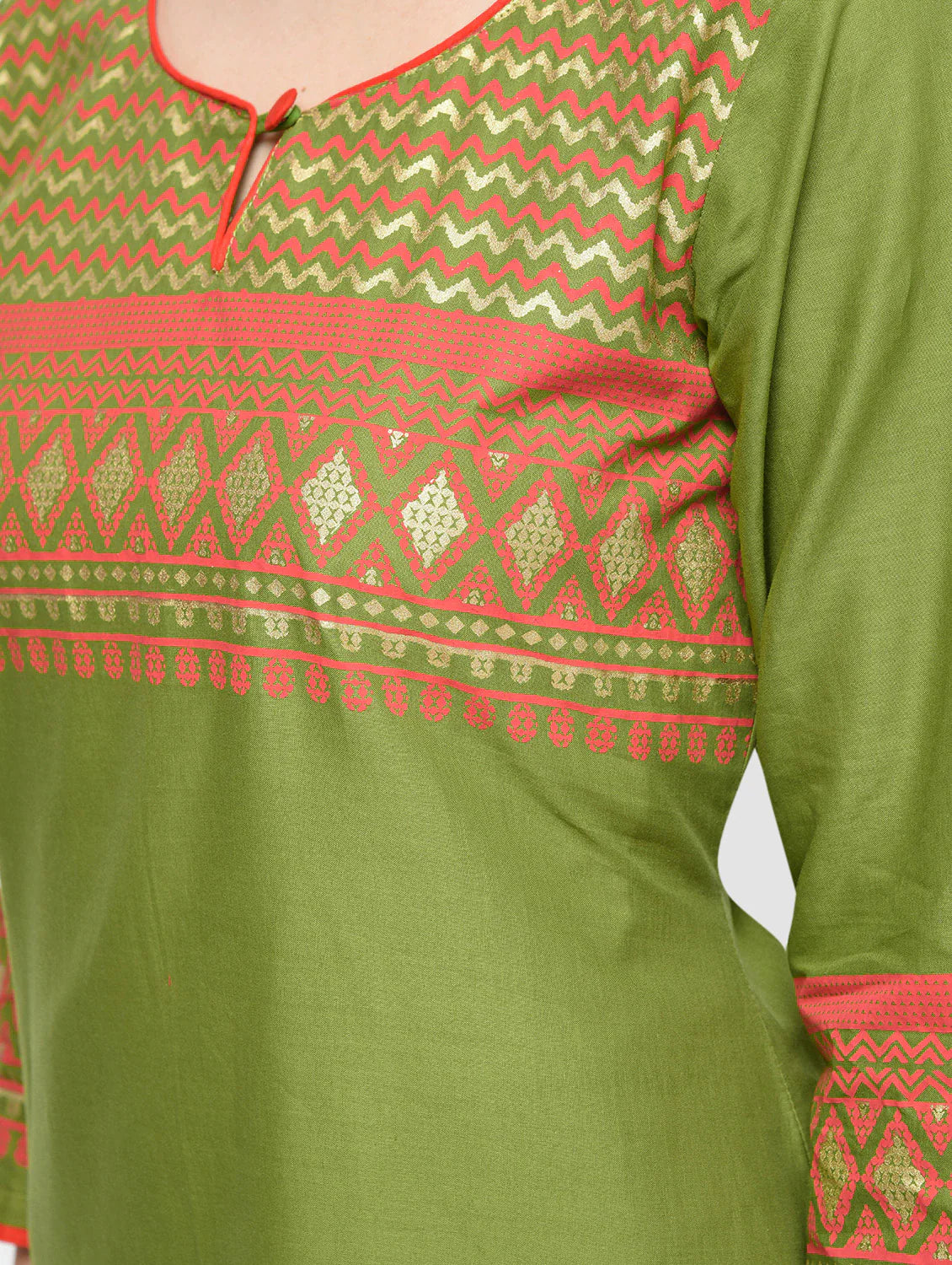 Cheera Hand Block Print Olive green Color Straight Kurta