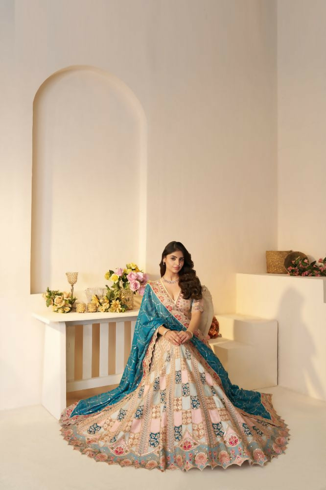 Kesar Fab Sky-Blue Silk Embroidered Lehenga