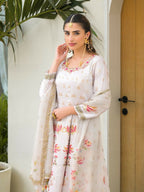 Functional Designer Off white Jam Silk Anarkali suit with Dupatta-Anbazaar - Distacart