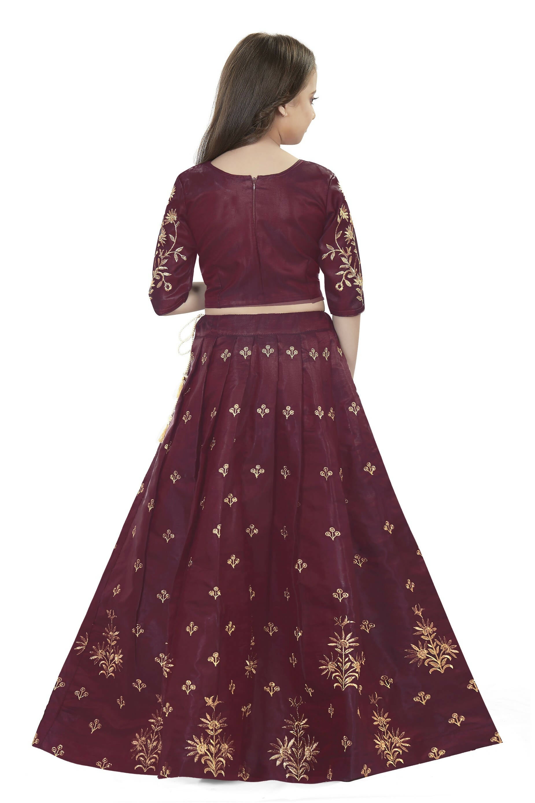Dwiden Maroon Rohini Tafetta Sattin Semi-Stitched Girl's Lehenga Choli