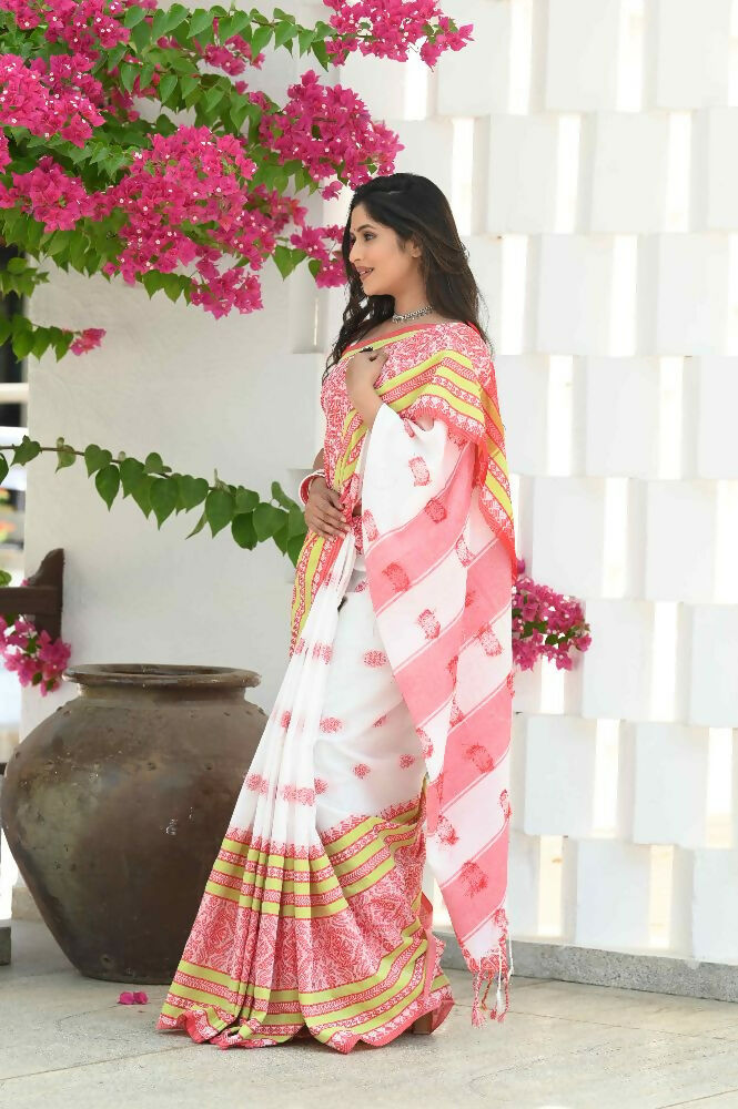 Beatitude White Cotton Handloom Jamdani Saree