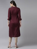 Yufta Women Maroon Ethnic Motifs Embroidered Kurta
