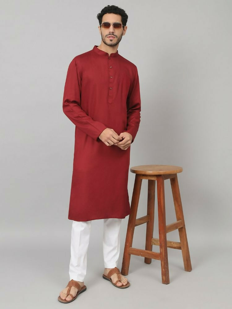 Giza Cotton Maroon Plain Kurta by Hilo Design