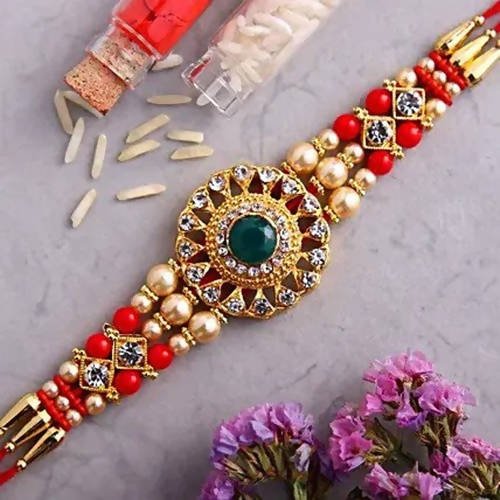 American Diamond Motif Rakhi and Almonds Jar online