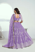 Eilara Lavender Purple Net Embroidered Flared Style Lehenga